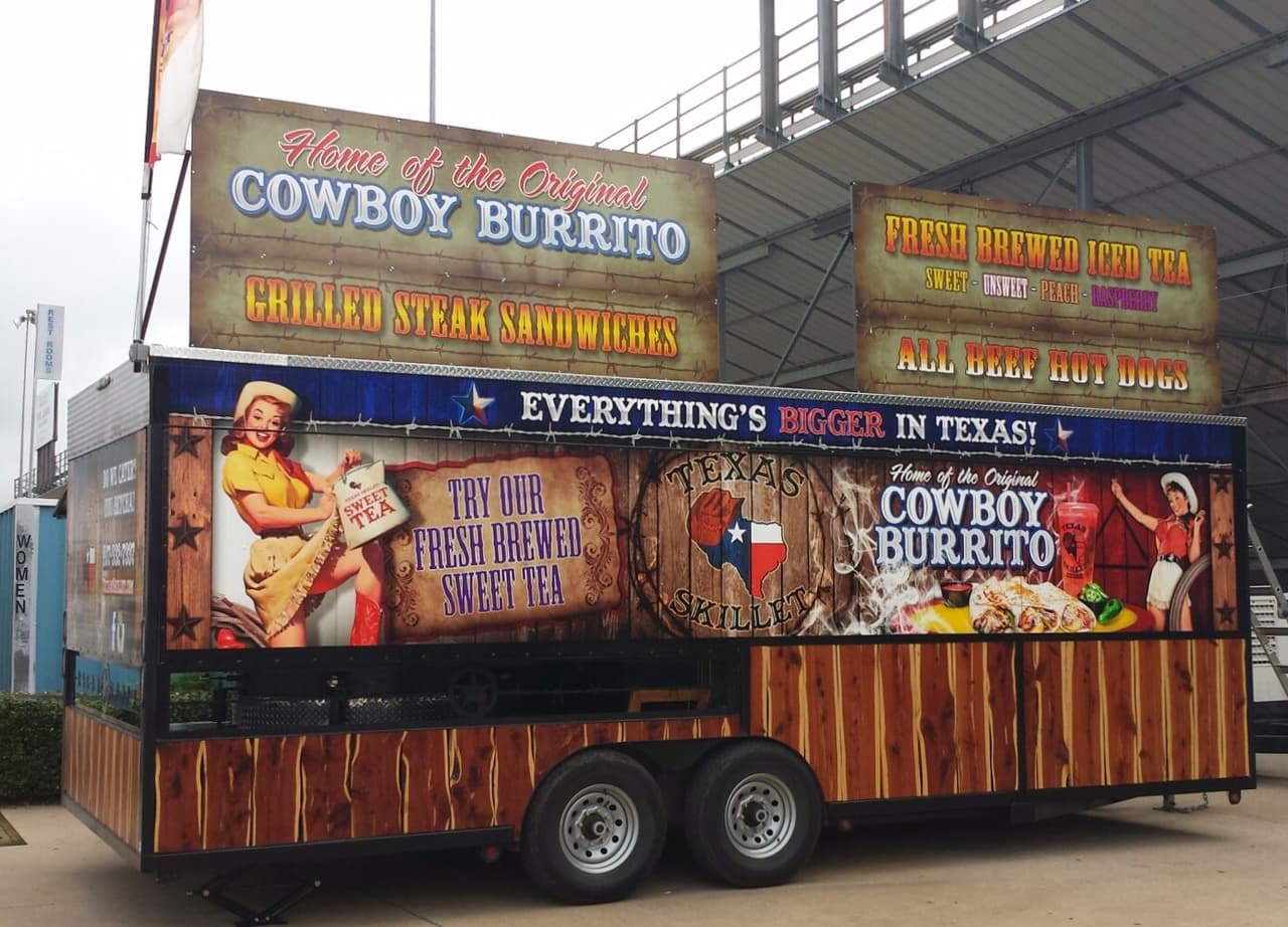 The Texas Skillet booth set up and serving at an event